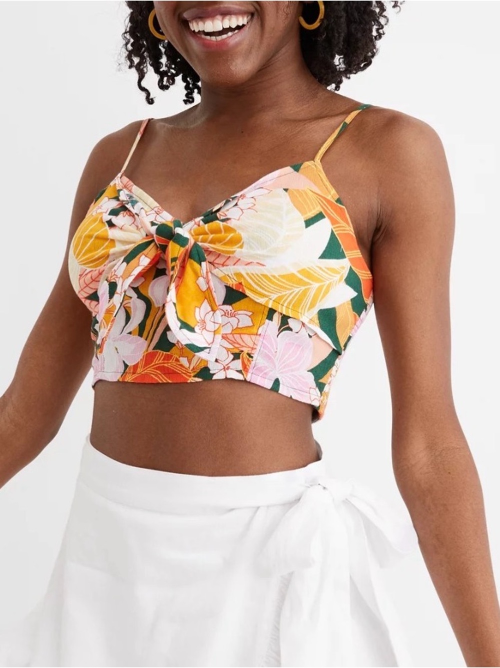 Aerie Tropical Floral Tie-Front Crop Top